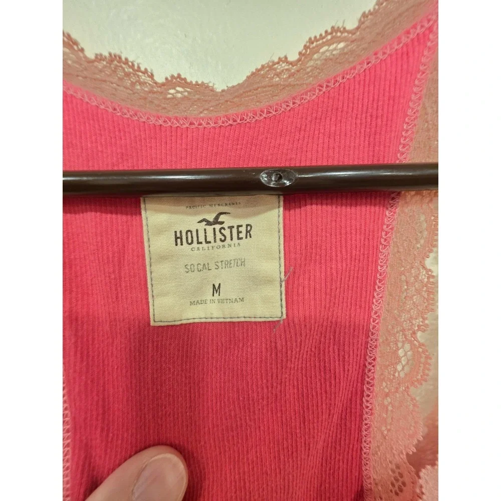 Vintage Y2K Hollister Lace Trim Cami Tank Top Women's Medium Pink Romantic